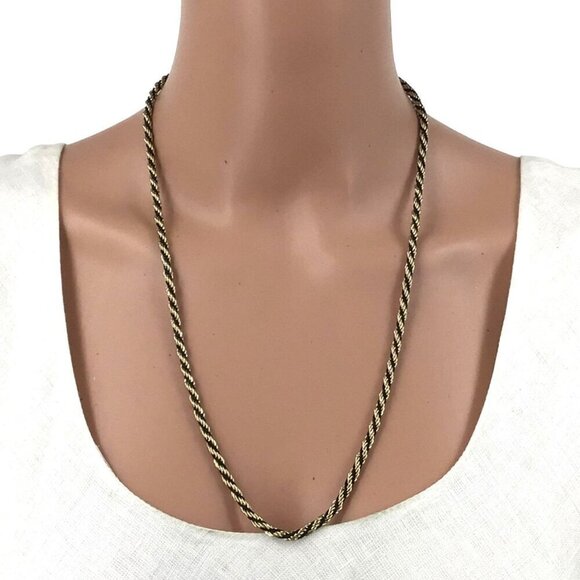 Vintage Necklace Rope Chain Gold Tone Black Spiral 24 Inch Length - Picture 1 of 2